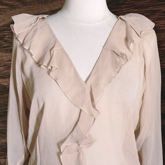 HH Haute Hippie 100% Silk Chiffon Blouse Top Sz XS Oversized 21' Bust w Ruffles - Picture 2 of 6